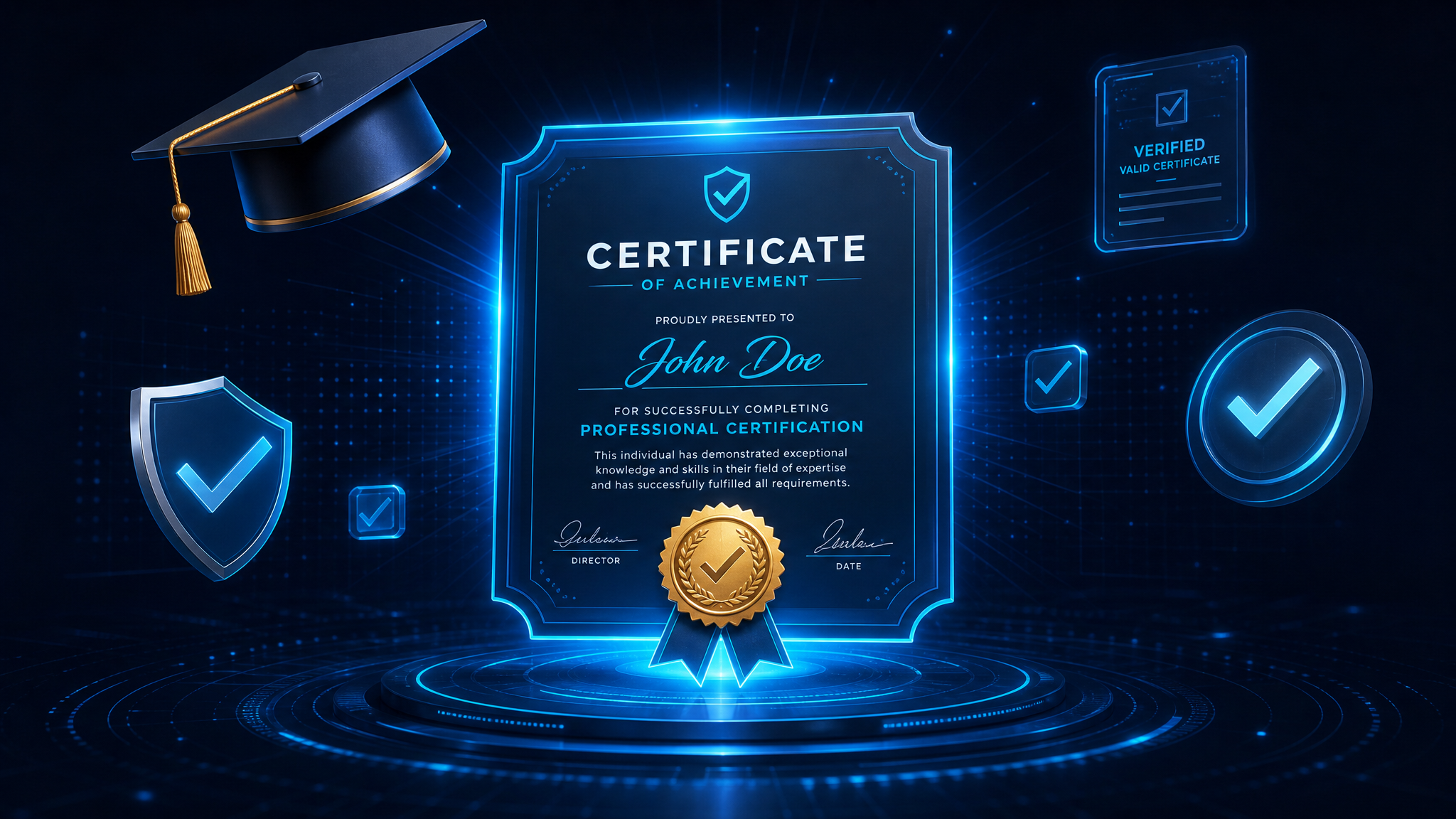 GoHighLevel Certifications—digital badge with graduation cap and verification icons